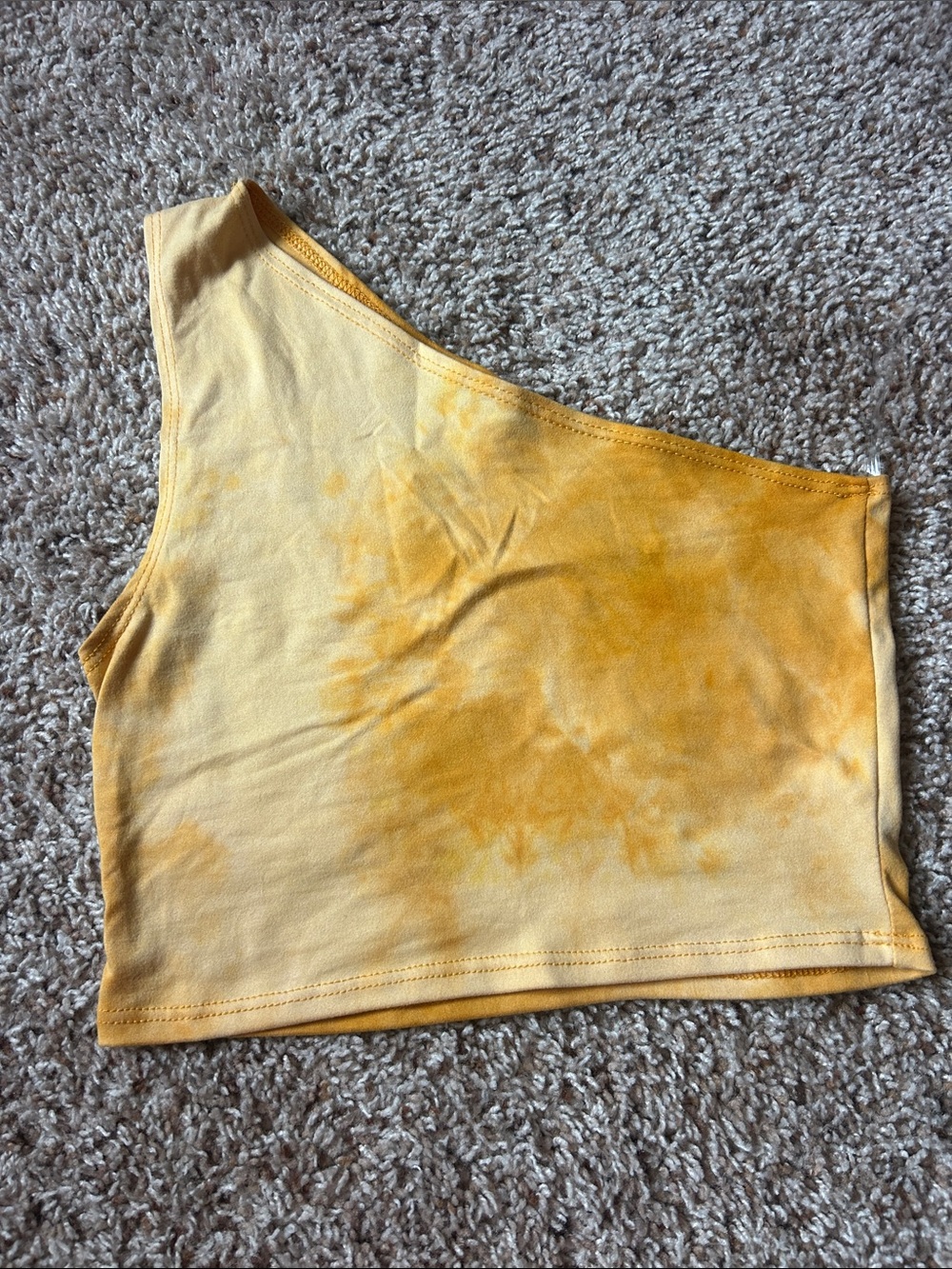 One-Shoulder Tie-Dye Crop Top Yellow